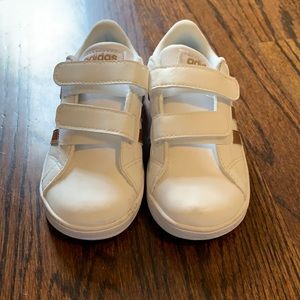 Rose gold adidas sneakers on toddler 8. Worn once